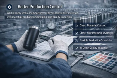 Drinkware factory production control with material inspection and quality checks
