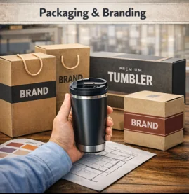 Custom tumbler packaging and branding options for private label drinkware