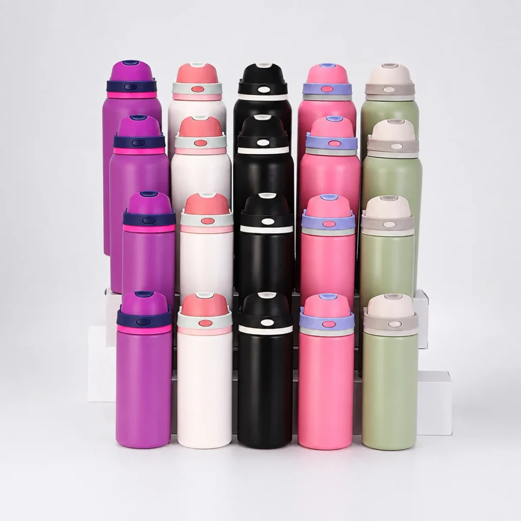 Powder coated stainless steel tumblers in multiple custom color options