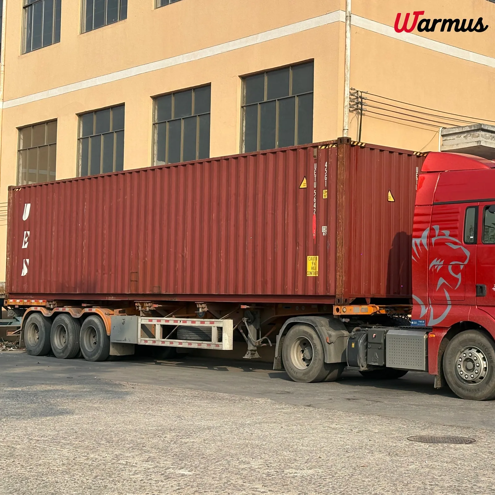 Container truck ready for Warmus drinkware shipment