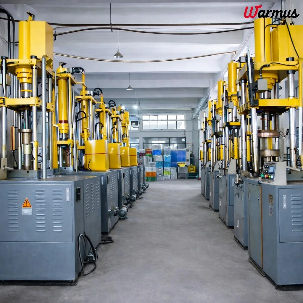 Stainless steel drinkware forming equipment at the Warmus factory
