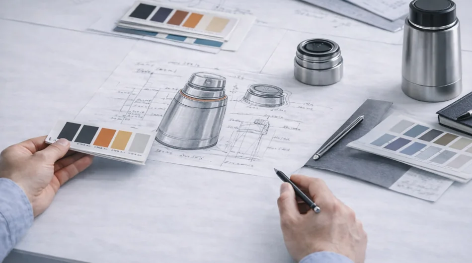 Custom drinkware design confirmation and color review at Warmus